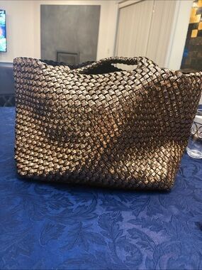 NAGHEDI, Woven Metallic Bronze Tote Bag - Women size medium.